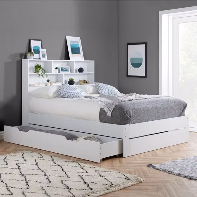Birlea Alfie White Solid Wood Storage Bed Frame with Drawers, King Size 180 x 200 cm