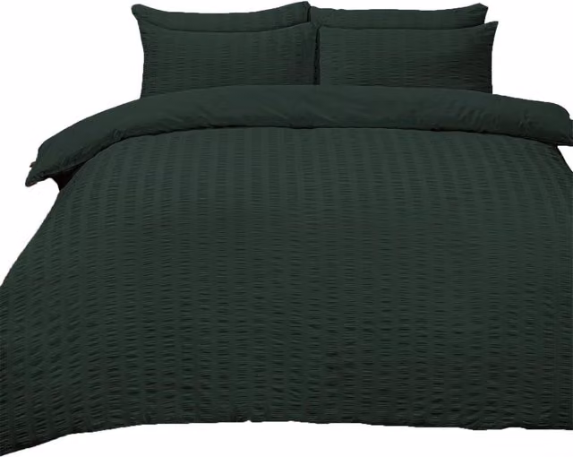 Highams Seersucker Duvet Cover and Pillowcase Bedding Set, Green, W: 180 cm x D: 200 cm