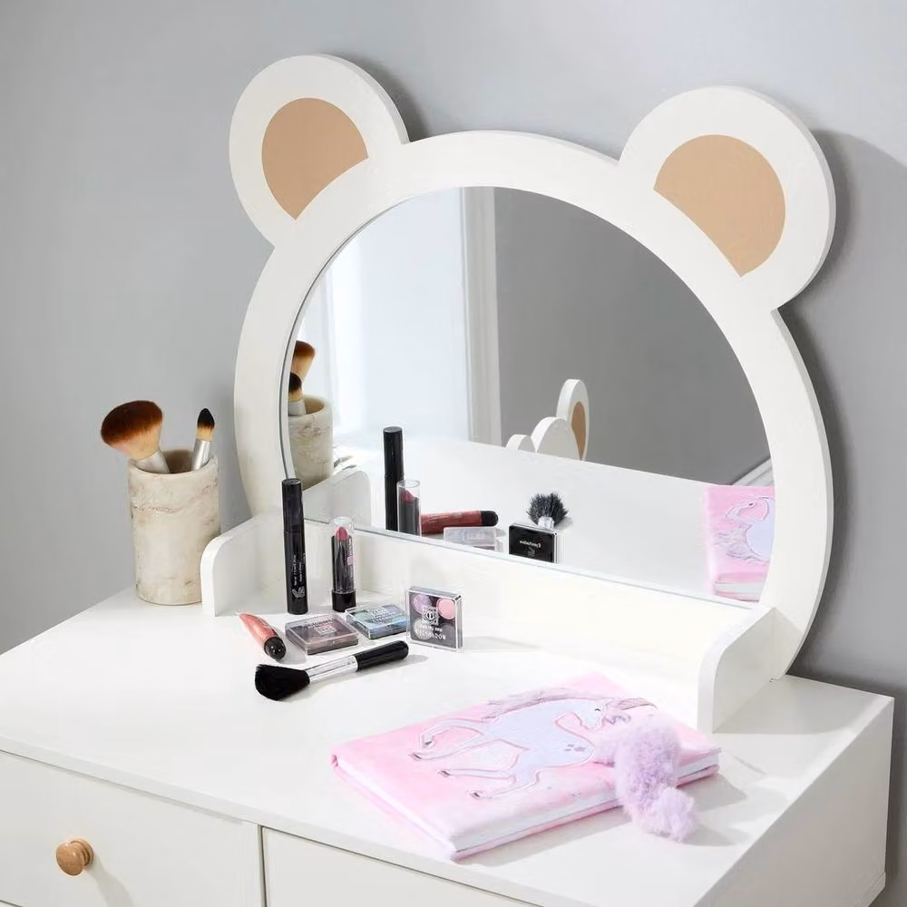 FORGEVIO 2 Drawer Dressing Table Set with Built-In Mirror and Stool in White – 3