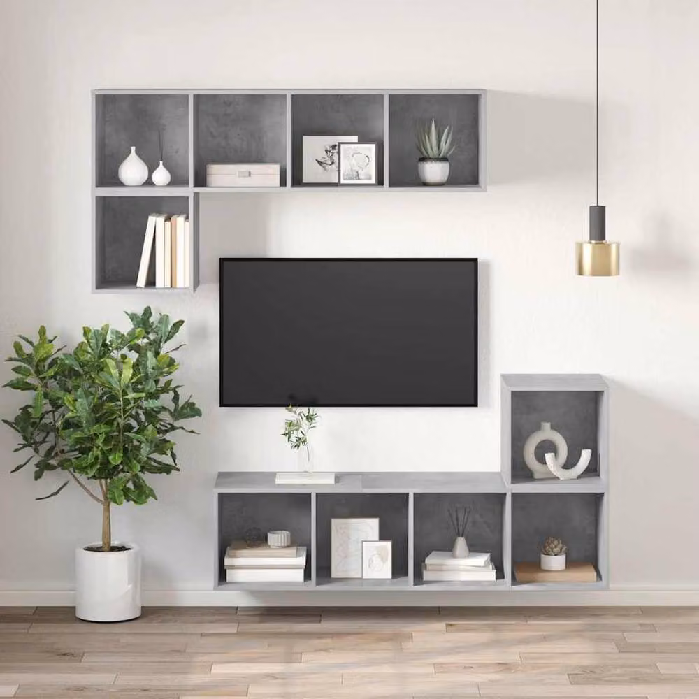 Berkfield Home Wall-mounted TV Cabinet in Concrete Grey, W/D/H: 37 x 37 x 142.5 cm – 5