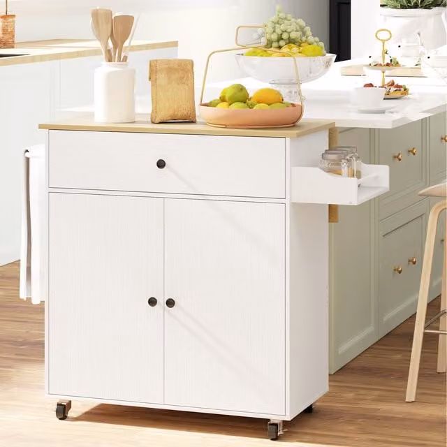 HOMCOM Rolling Kitchen Island with Drop Leaf and Drawer in White