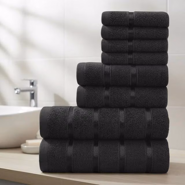 Smart Living 8 Piece Luxury Cotton Towel Set in Black