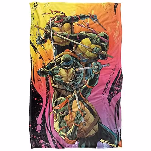 LOGOVISION Nickelodeon TMNT Gradient Group Splash Super Soft Silky Fleece Blanket, Multicolour, W: 91.44 cm x D: 91.44 cm x H: 91.44 cm