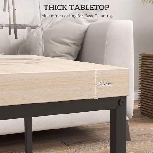 HOMCOM Nest of 2 Coffee Tables in Oak with 3.5 cm Thick Tabletop – 4