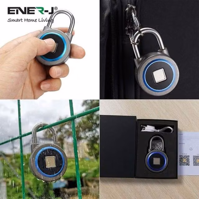 ENER-J Smart Biometric Fingerprint Padlock in Grey Stainless Steel