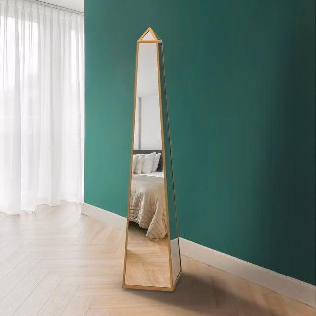 MirrorOutlet Gold Metal Edged Obelisk Mirrored Ornament, Height: 150 cm