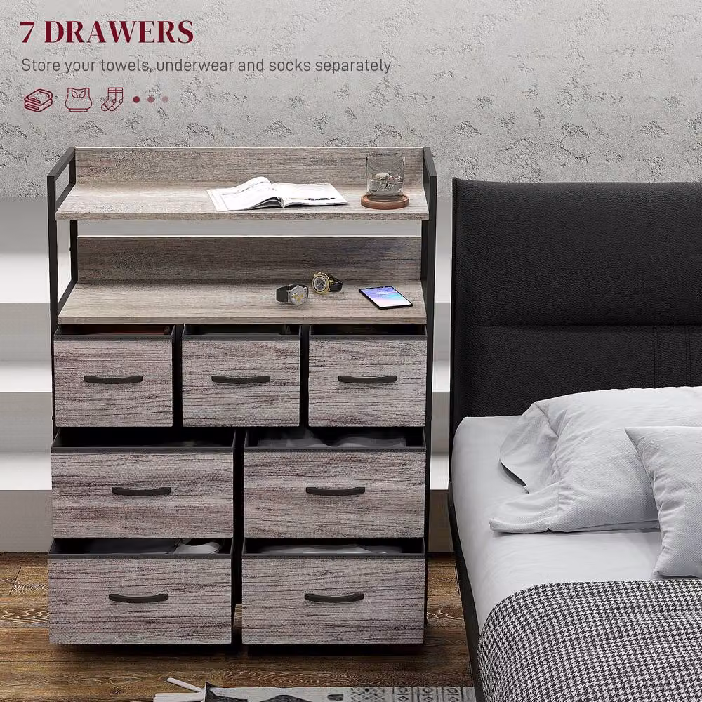 STILVORA Grey Chest of Drawers with Seven Fabric Drawers – 5