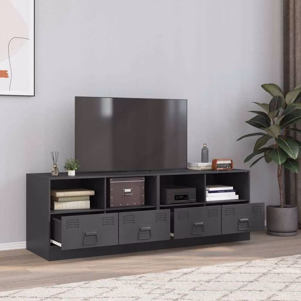 Berkfield Home Set of 2 Anthracite Steel TV Cabinets in Dark Grey, W: 67 cm, D: 39 cm, H: 44 cm – 2