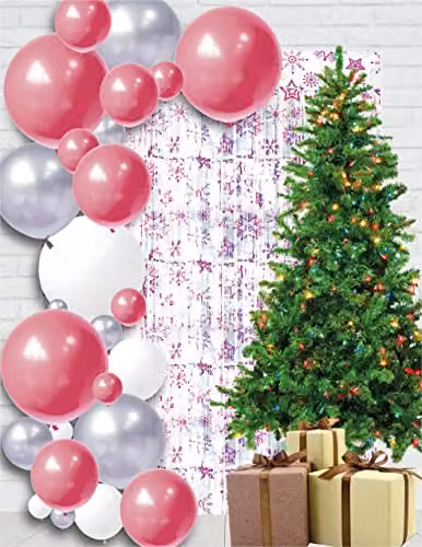 Netagon Pink Shimmer Tinsel Curtain with Snowflake Design, W: 1 m, H: 3 m – 3