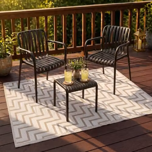 Jack Stonehouse Classic Pattern Woven Outdoor Floor Rug, Beige Zig-Zag, W/D/H: 120 x 120 x 1 cm