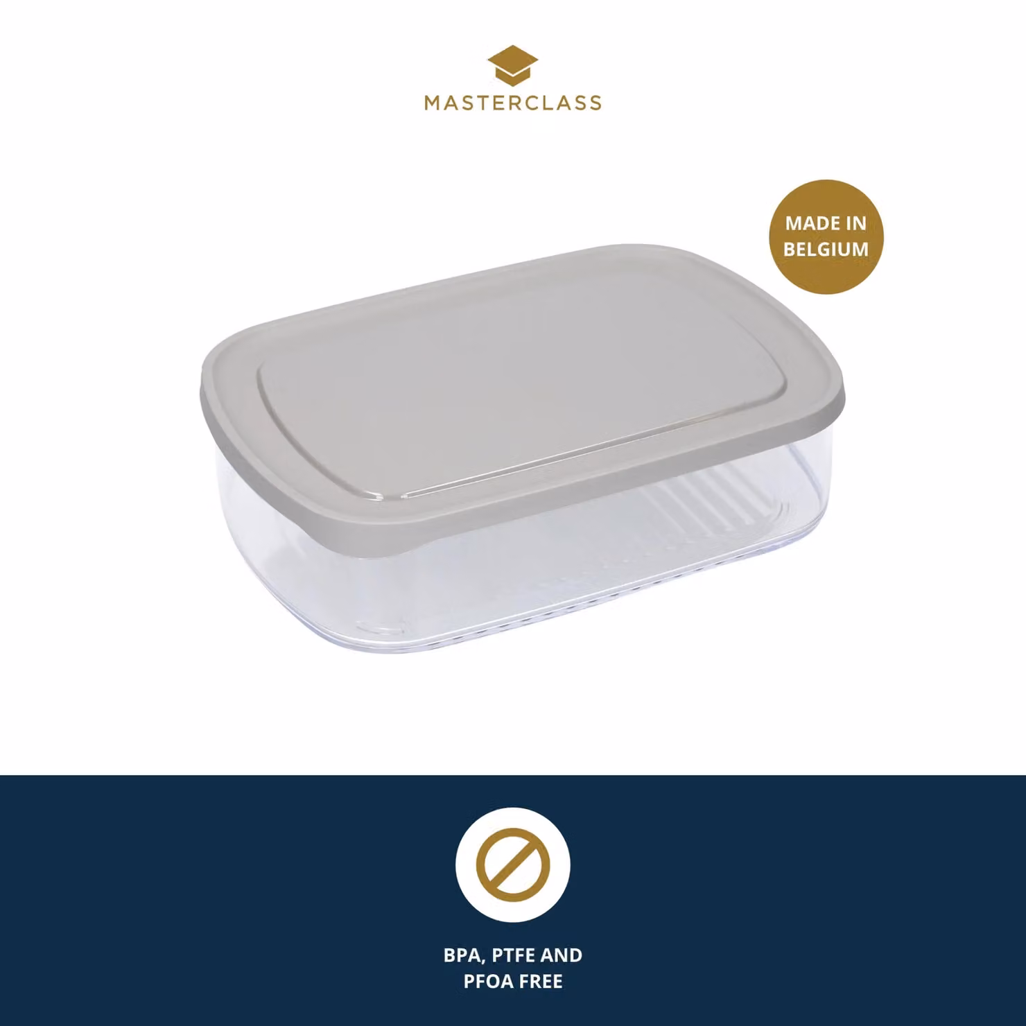 MasterClass Airtight Cheese Fridge Storage Container with Lid, 1.7 l, Transparent and Grey – 10