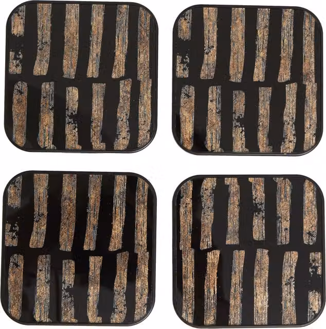 Orsina Celina Set of Four Square Geometric Coasters in Black and Gold