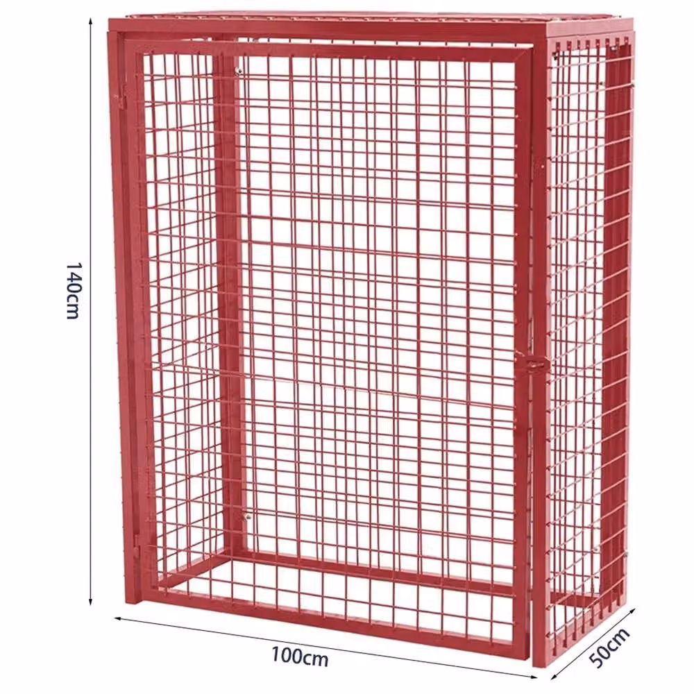 VOGREX Lockable Steel Gas Cylinder Mesh Cage, Red, W/D/H: 100 x 50 x 140 cm – 2