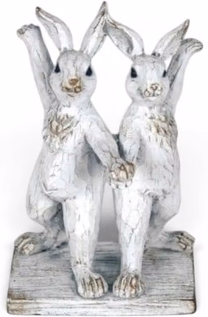 Originals Rustic Dancing Bunnies Wood Tabletop Easter Ornament in Beige, Yellow and White