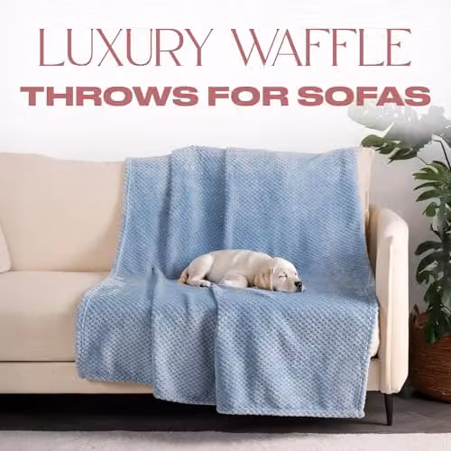OHS Blue Waffle Fleece Faux Fur Throw, W/D/H: 150 x 200 cm – 2