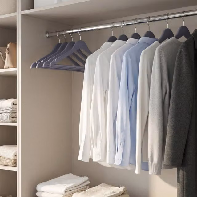 SONGMICS Grey Wooden Hangers with Anti-Slip Trousers Bar, Width: 23 cm