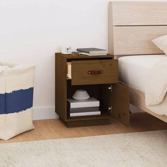 Berkfield Home Beautiful Bedside Cabinet in Honey Brown Solid Pine, W/D/H: 40 x 34 x 55 cm – 1