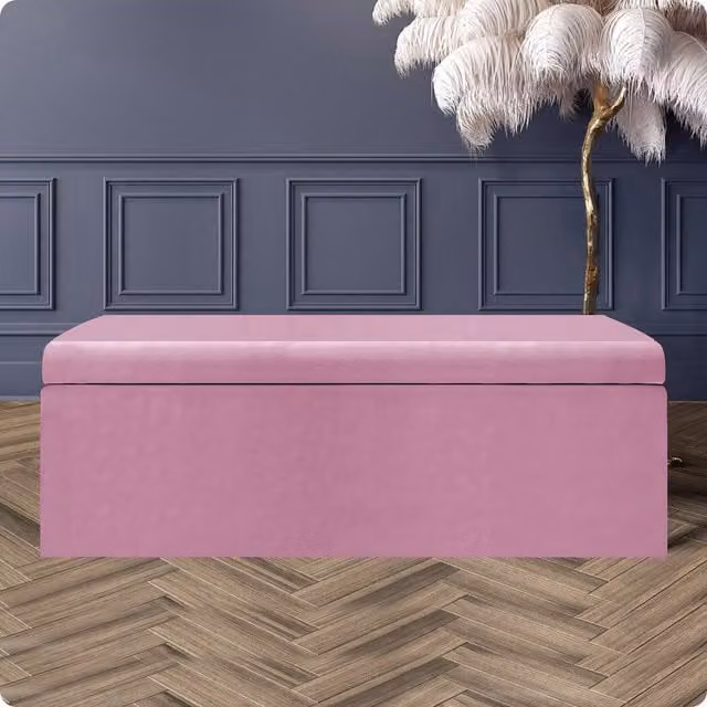 R&M Furnishers Large Plain Safar Storage Ottoman Box in Pink Plush Velvet