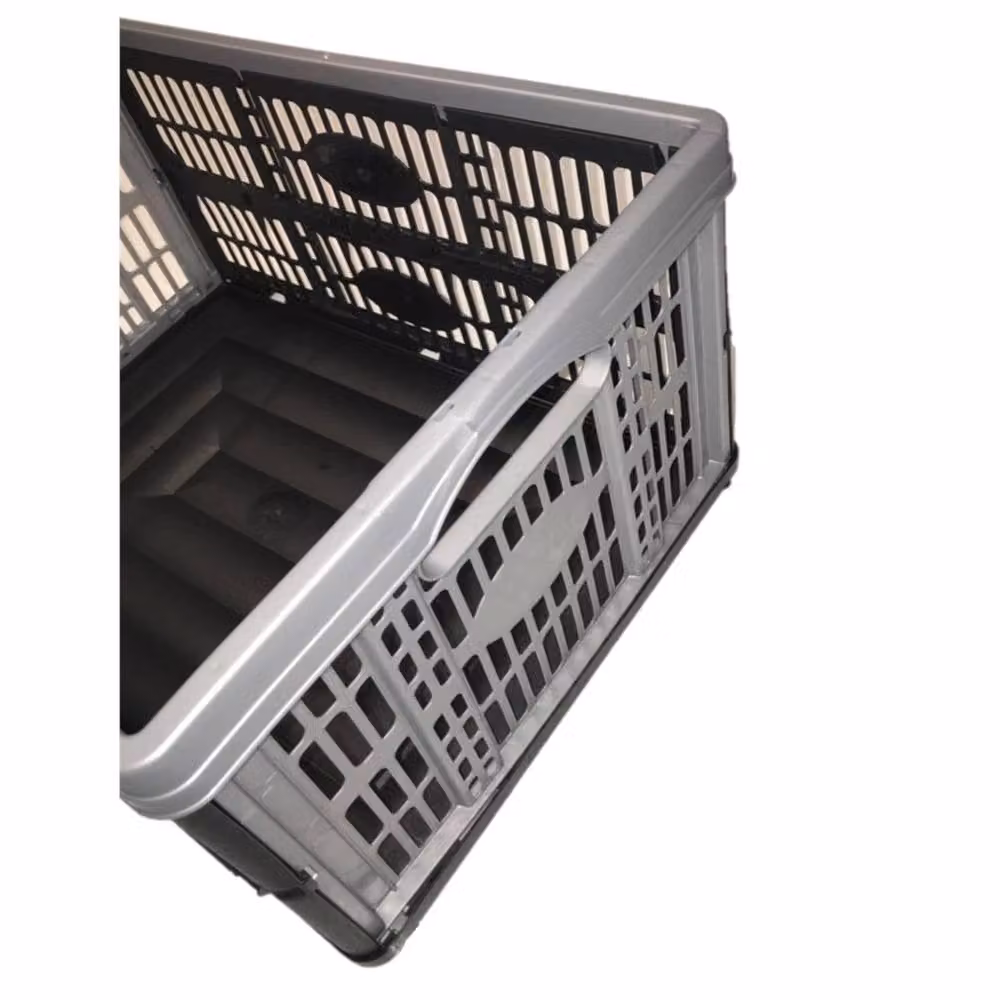 Nordara Pack of 5 Grey Plastic Foldable and Stackable Slatted Storage Crates, 32L – 3