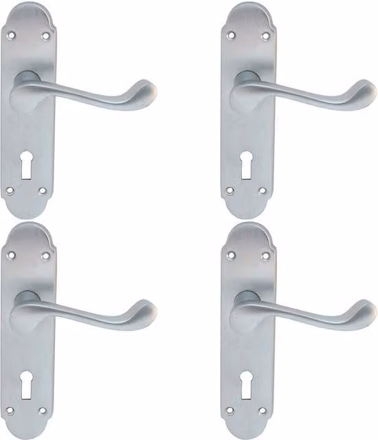 Loops 4 Pair Victorian Upturned Handle on Lock Backplate in Satin Chrome, 170 x 42 mm