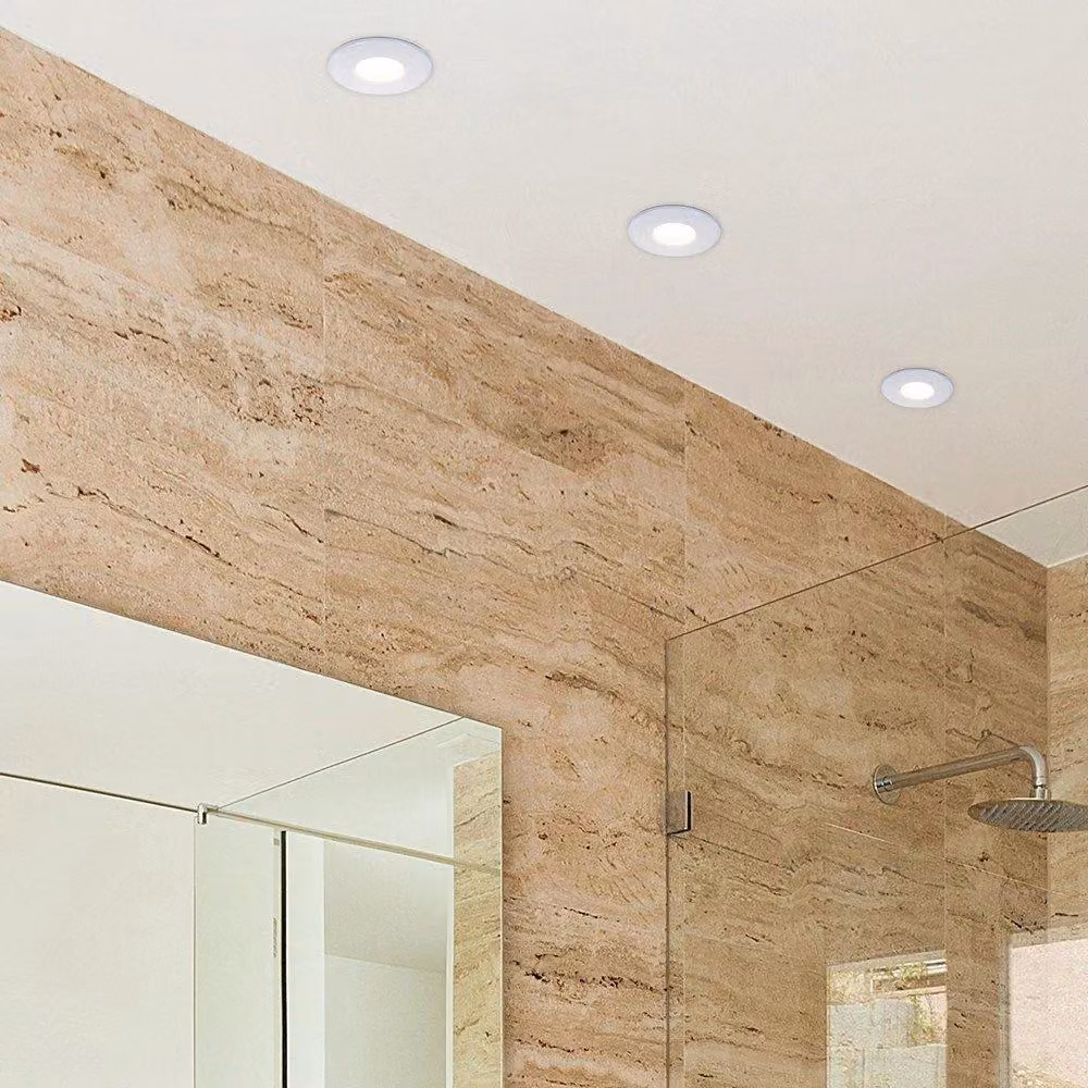 ValueLights Pair of White LED Recessed Round Bathroom Ceiling Downlights with GU10 Fitting – 3