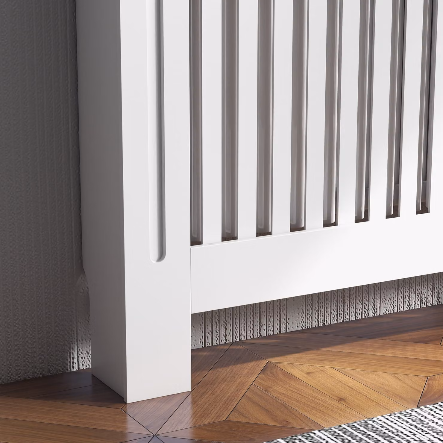 HOMCOM Modern Minimalist Slatted Radiator Cover in White, MDF Construction, W: 112 cm, D: 19 cm, H: 81 cm – 5