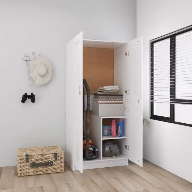 Berkfield Home White Modern Wardrobe with Hinged Doors, W/D/H: 82.5 x 51.5 x 180 cm