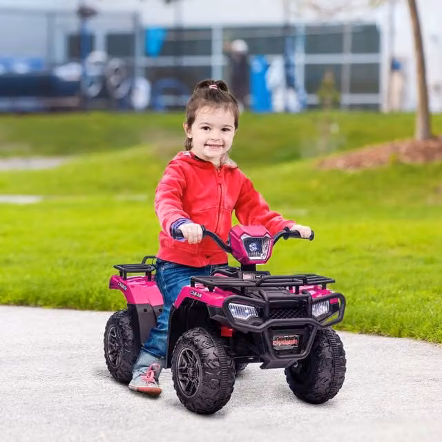 HOMCOM 12V Electric Quad Bike for Kids with Light and Sound, Pink