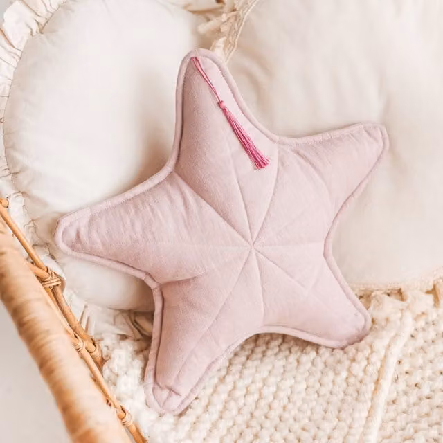 MiniCamp Round Linen Starfish Cushion in Pink, Diameter: 48 cm