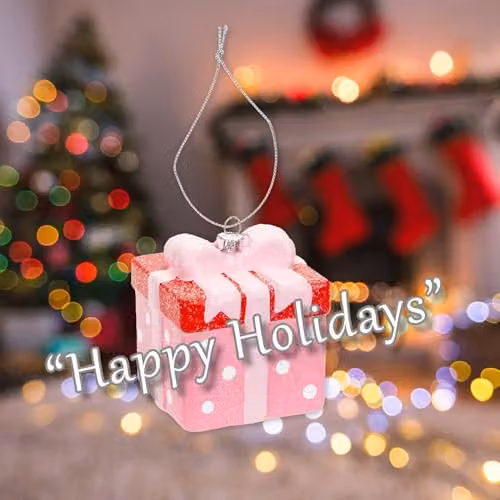 VFM e-Store Pink Glitter Present Christmas Tree Hanging Ornament, W/D/H: 9.5 x 7.5 x 7.5 cm – 4