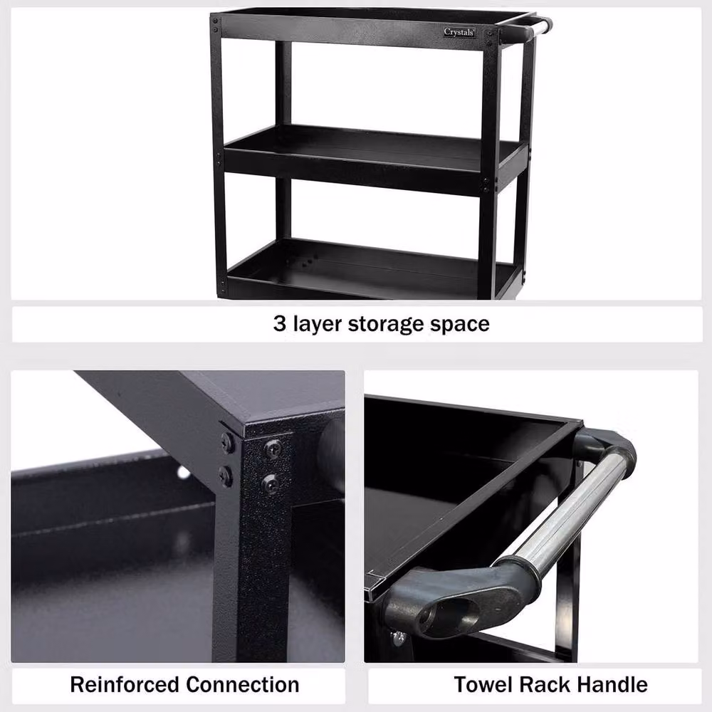 EONLION 3 Tier Metal Tool Storage Garage Workshop Trolley in Black – 3