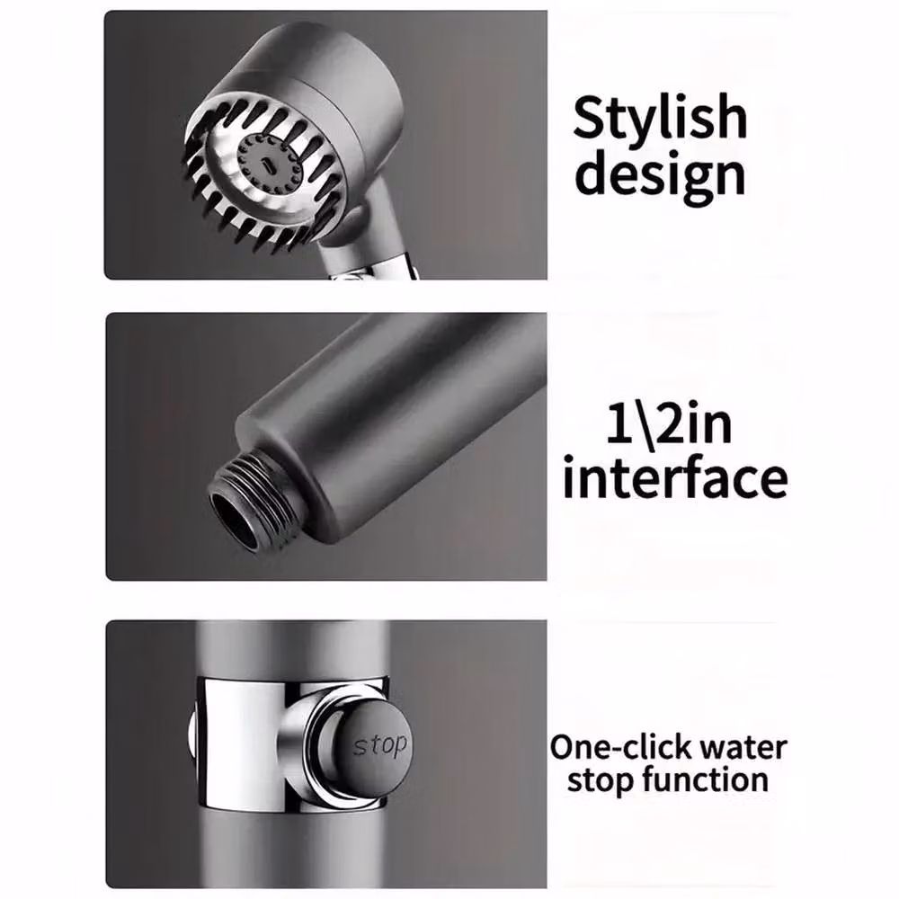 FLAVORA 4-in-1 High Pressure Shower Head with 3 Modes in Grey, W: 180 cm, H: 180 cm – 5