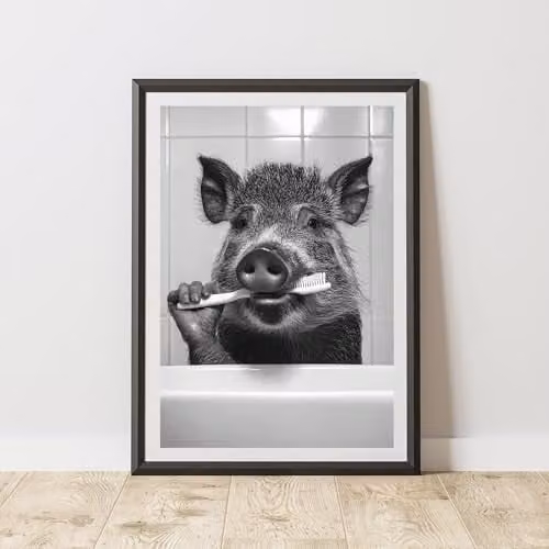 60 Second Makeover Wild Boar Brushing Teeth Animal Print Paper Poster, A3