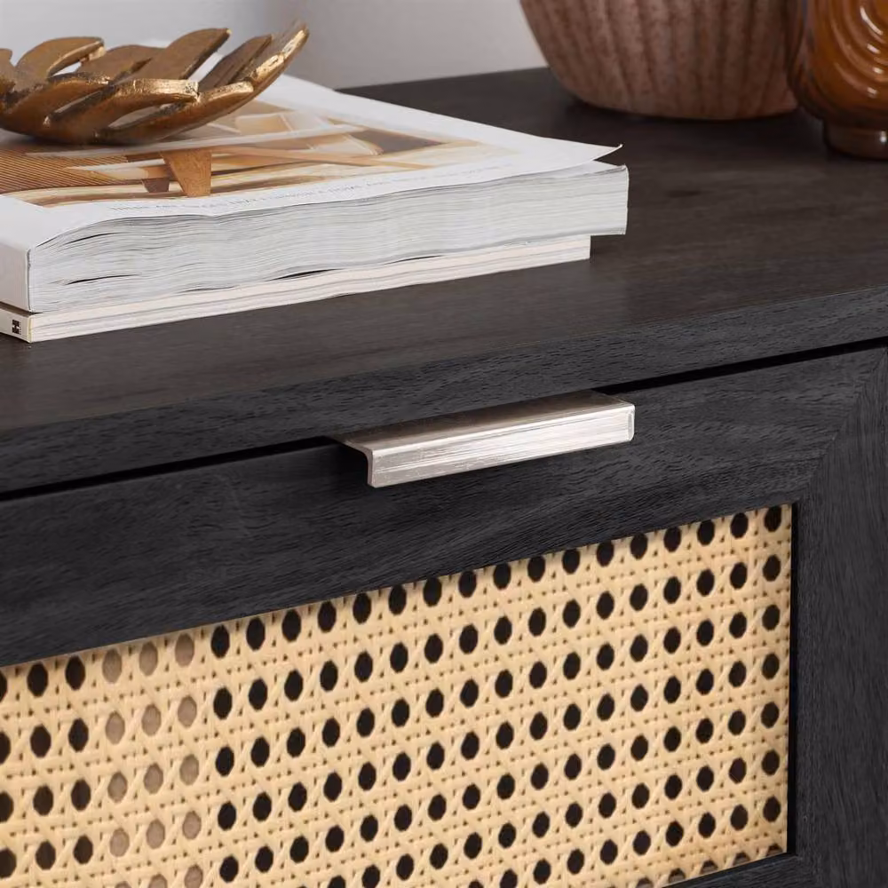 Birlea Noah Mid Century Modern Rattan and Wood 5 Drawer Chest of Drawers in Black – 4