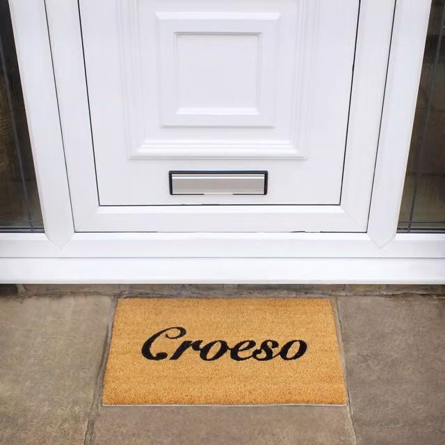 JVL Croeso Coir Doormat, Natural Brown and Beige, Rectangular, Non-Slip and Weatherproof