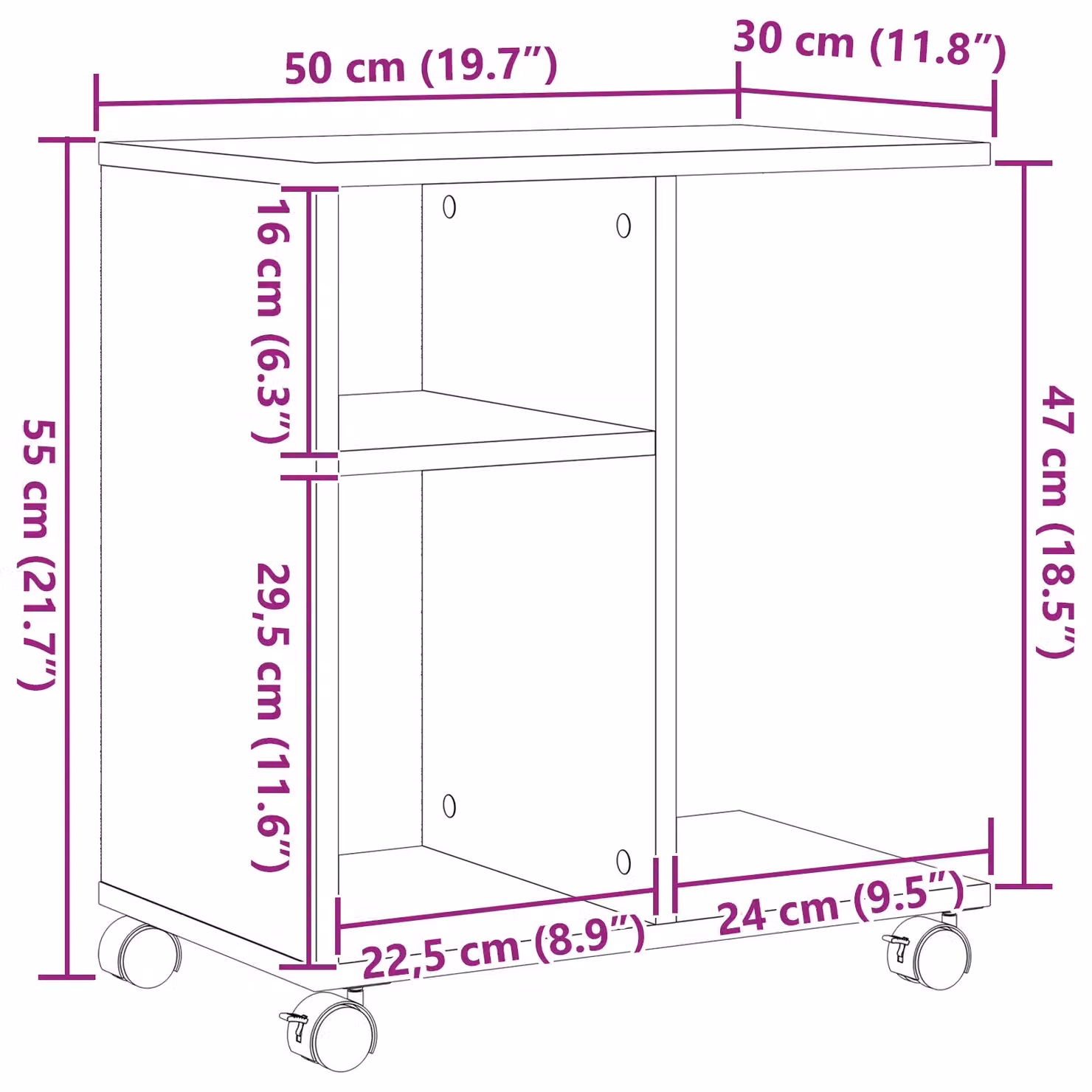 Berkfield Home Rustic Brown Side Table with Castors, W/D/H: 50 x 30 x 55 cm – 8
