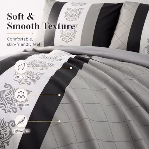 Lazzaro Home Grey Reversible Microfibre King Size Duvet Cover Set with Pillowcases, W: 180 cm, D: 200 cm, Pillowcase: 50 x 75 cm – 4