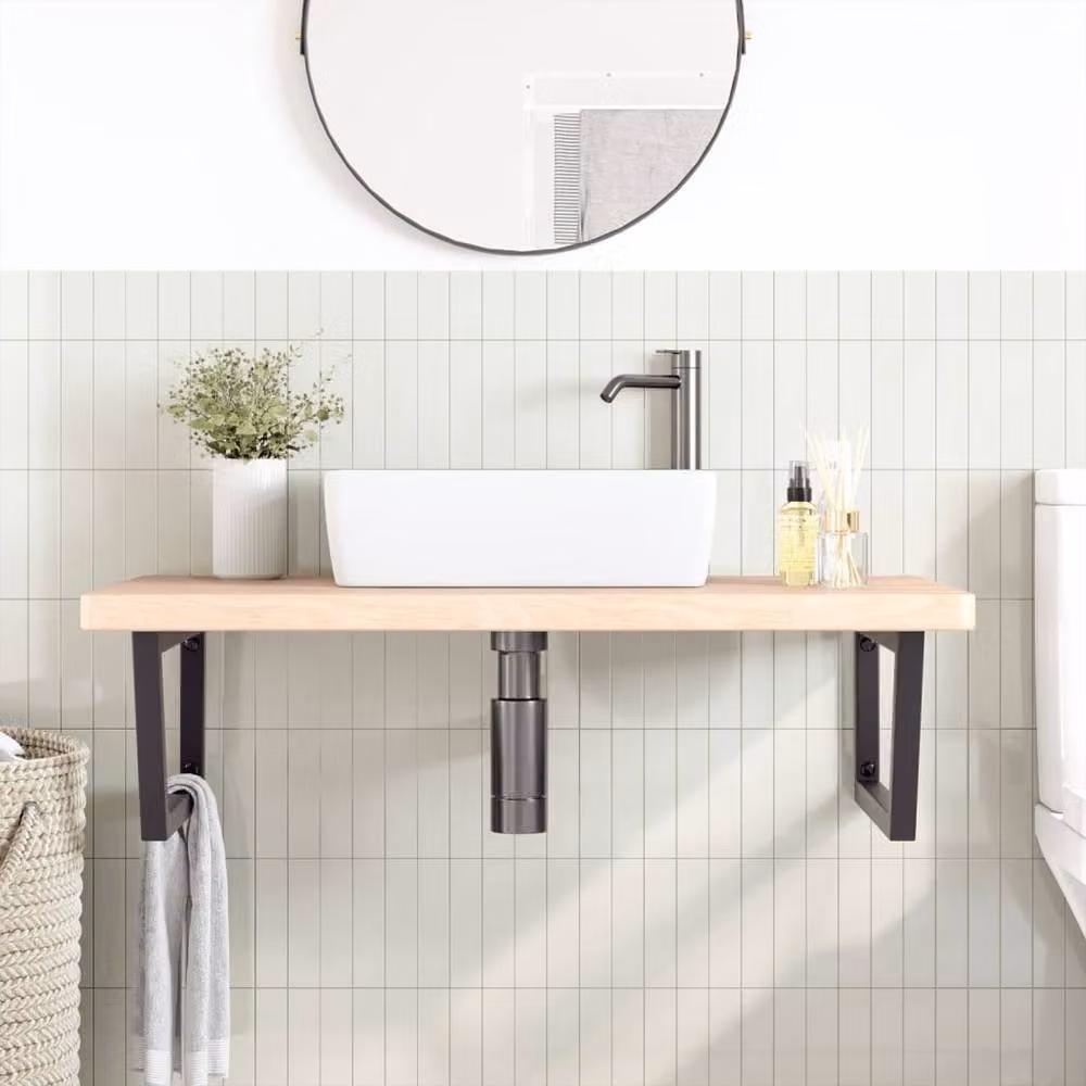 Berkfield Home Wall Mounted Basin Shelf in Light Oak and Steel – 2