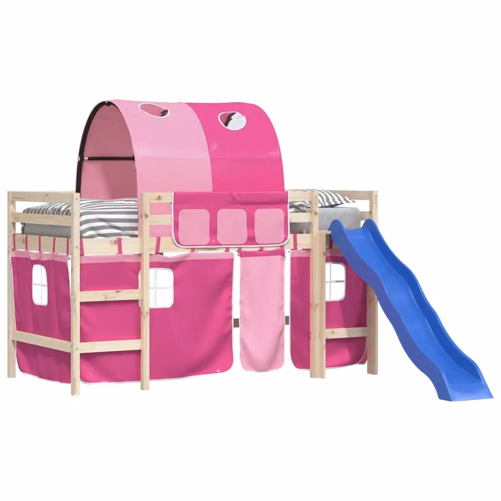 Berkfield Home Pink Polyester Opaque Fabric Panel Curtains for Childrens Loft Bed with Tunnel – 4