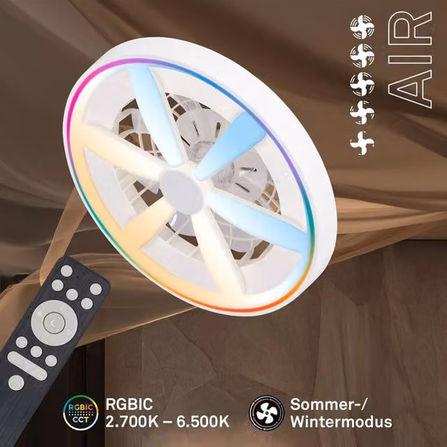 Briloner White RGBIC CCT Dimmable LED Ceiling Light with Fan and Remote Control – 1