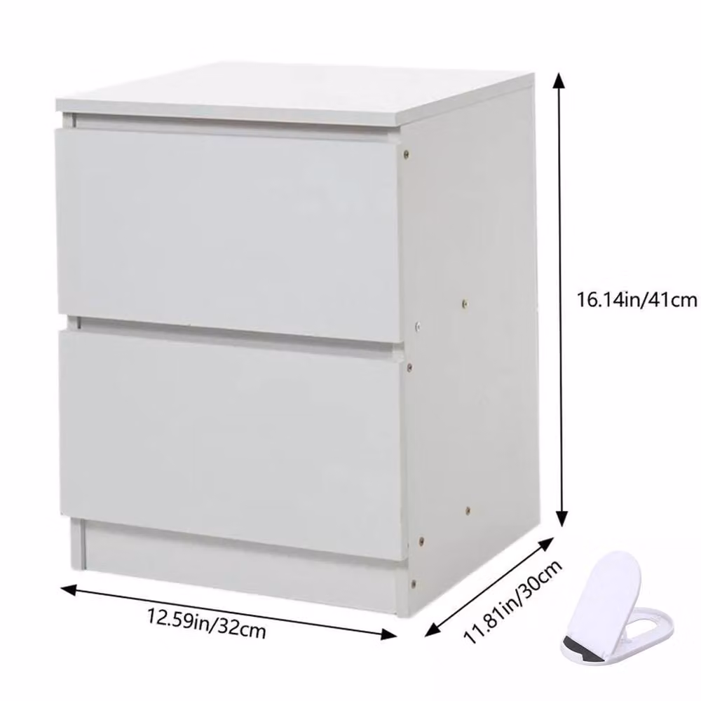 SPETLEK Modern White Bedside Table with Drawers – 2