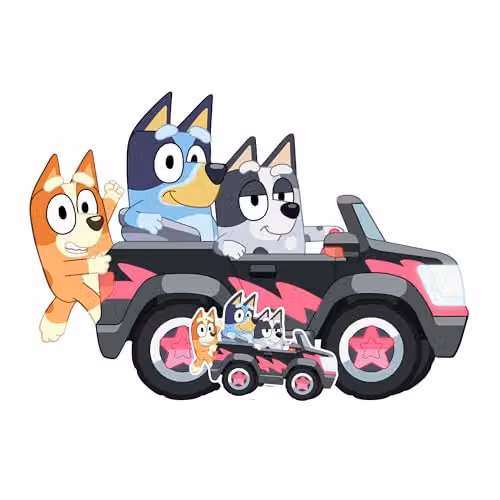 Star Cutouts Bluey, Bingo and Muffin Driving Cardboard Cutout, Multicolour, Height: 93 cm