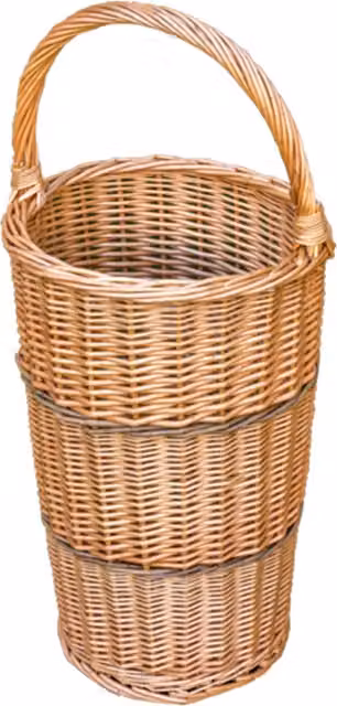 Red Rattan Hamper with Open Weave and Handles in Brown