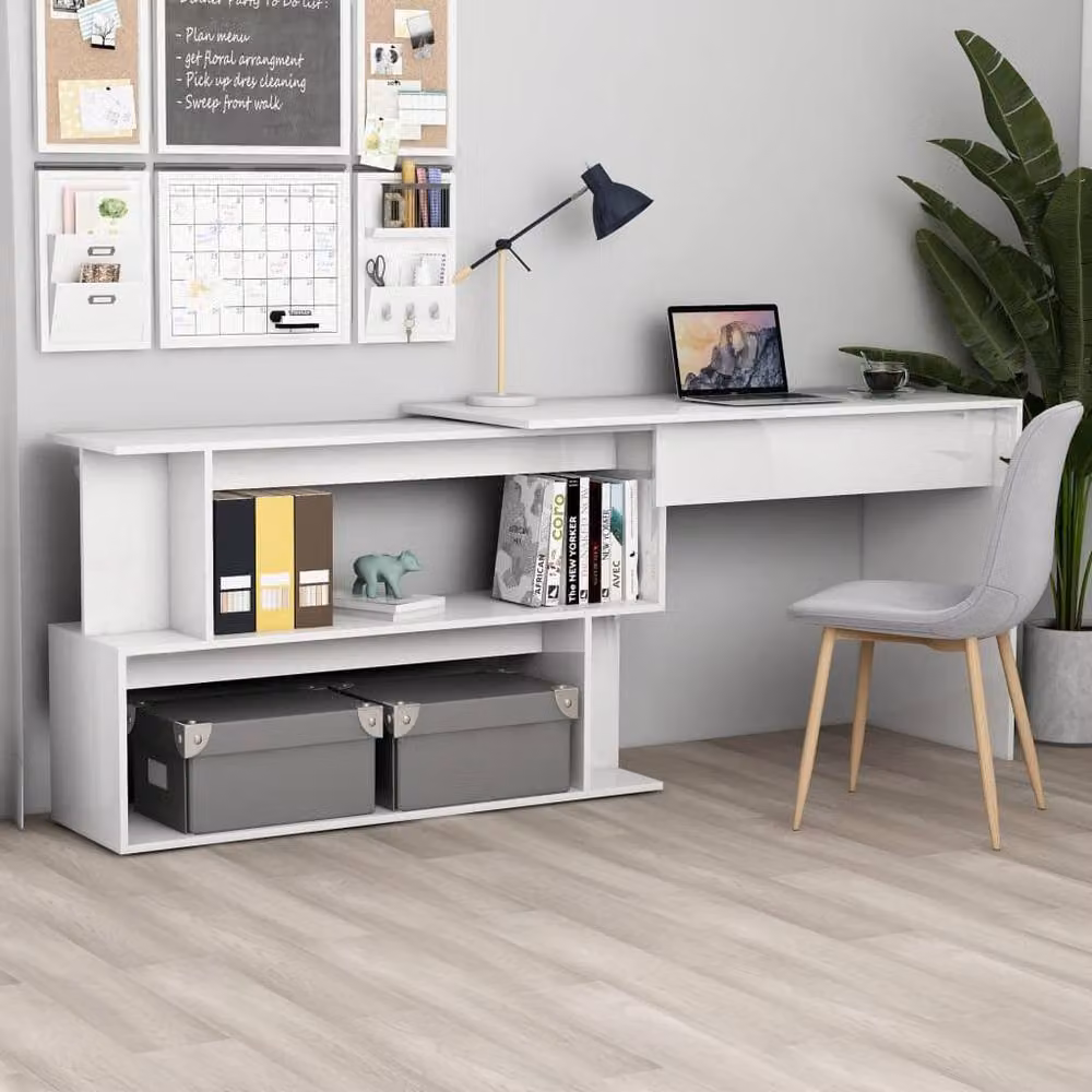 Berkfield Home Modern High Gloss White Corner Desk W: 200 cm, D: 50 cm, H: 76 cm – 2
