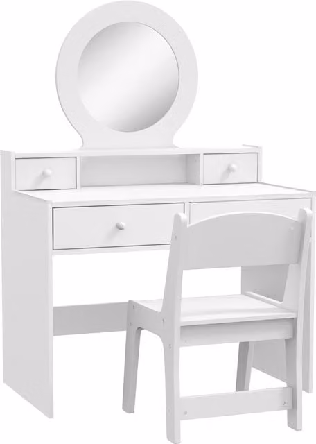 AIYAPLAY Kids Dressing Table Set with Stool, Mirror and Storage Drawers, White