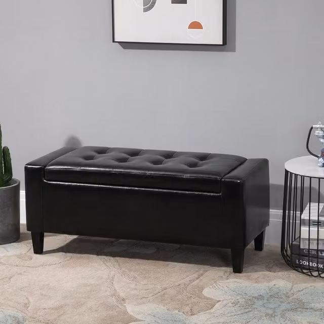 HOMCOM PU Leather Tufted Storage Ottoman Bench in Black, W: 92 cm, D: 40 cm, H: 40 cm – 1