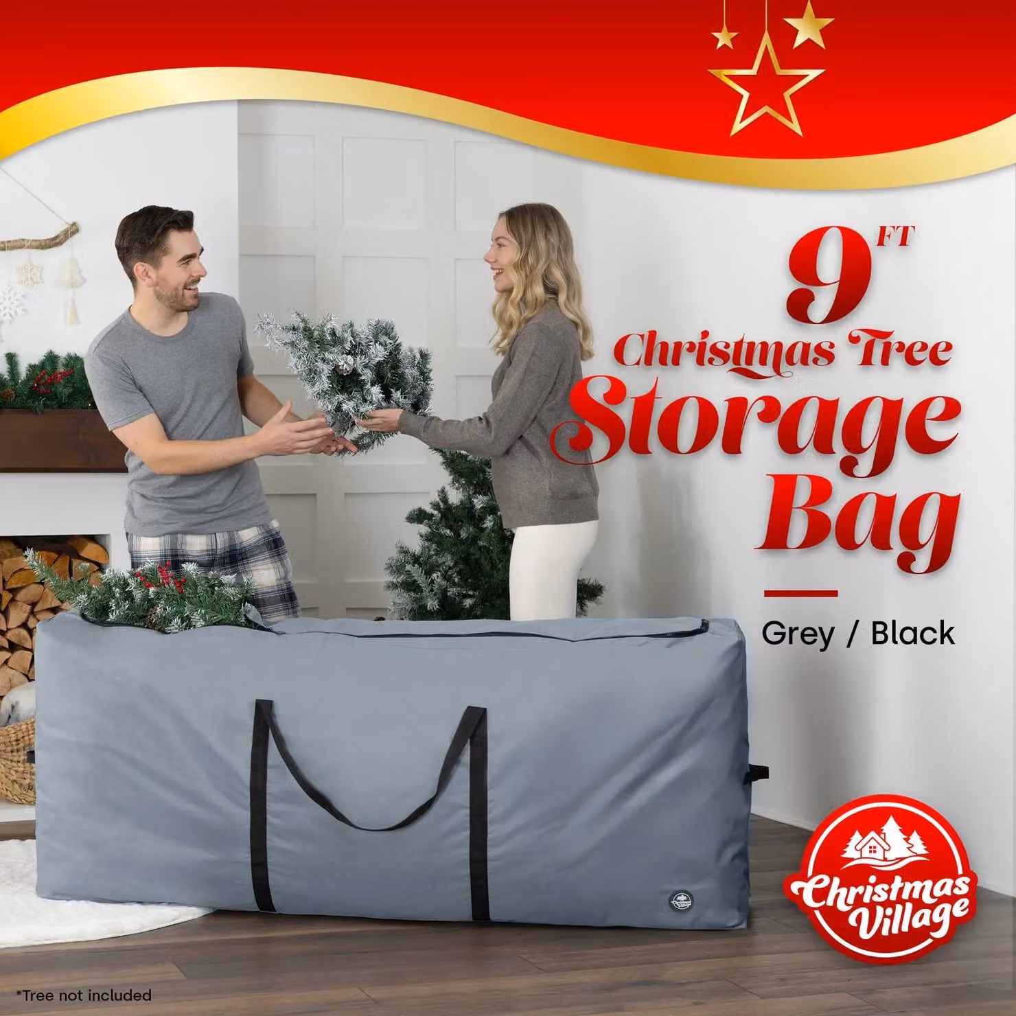 Christmas Village 9ft Premium Christmas Tree Storage Bag, Grey (H 165.0 x W 76.0 x D 34.0 cm) – 2