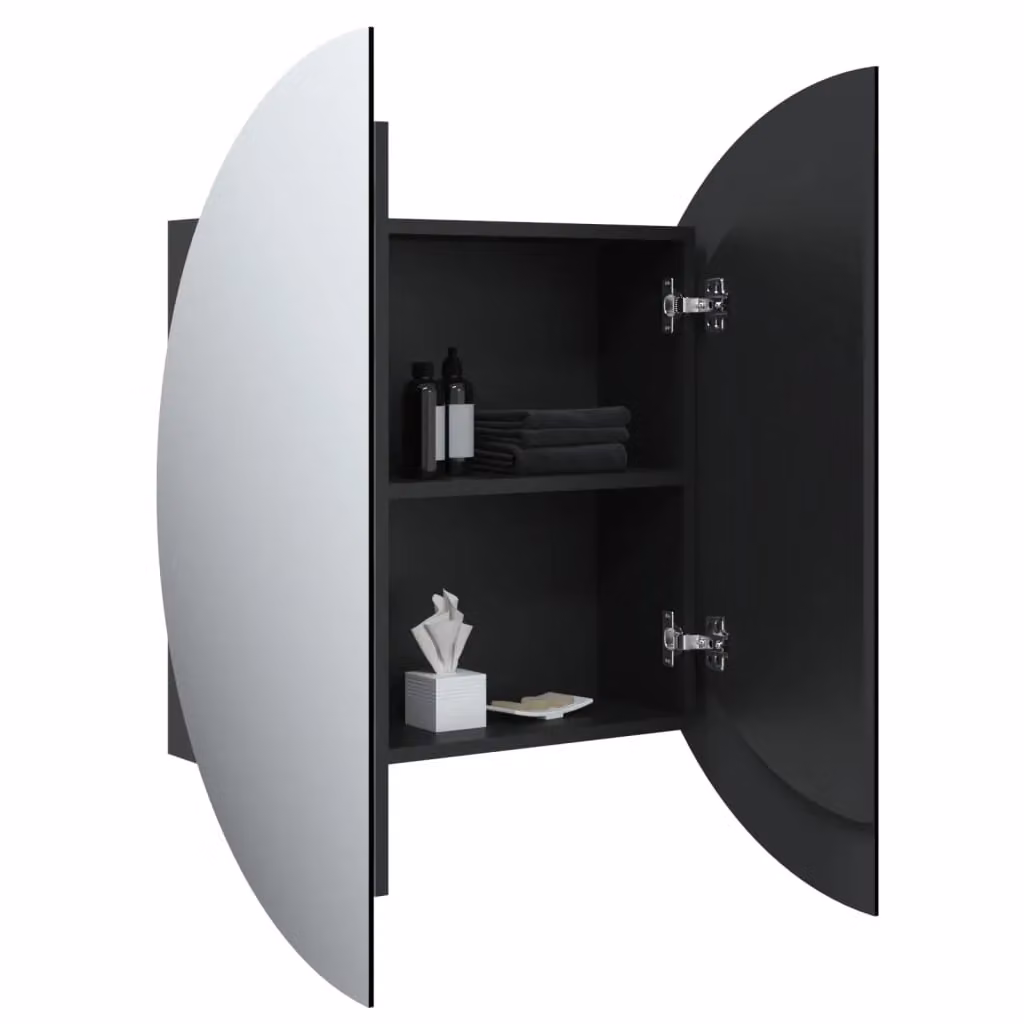 Berkfield Home Black Wall Mounted Bathroom Cabinet with Round LED Mirror, W/D/H: 54 x 54 x 17.5 cm – 2