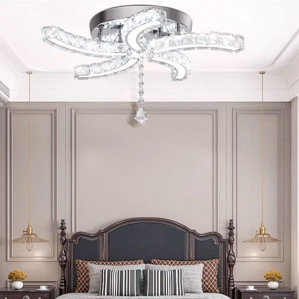 FLAVORA K5 Crystal LED Ceiling Light in Silver and Stainless Steel – 2