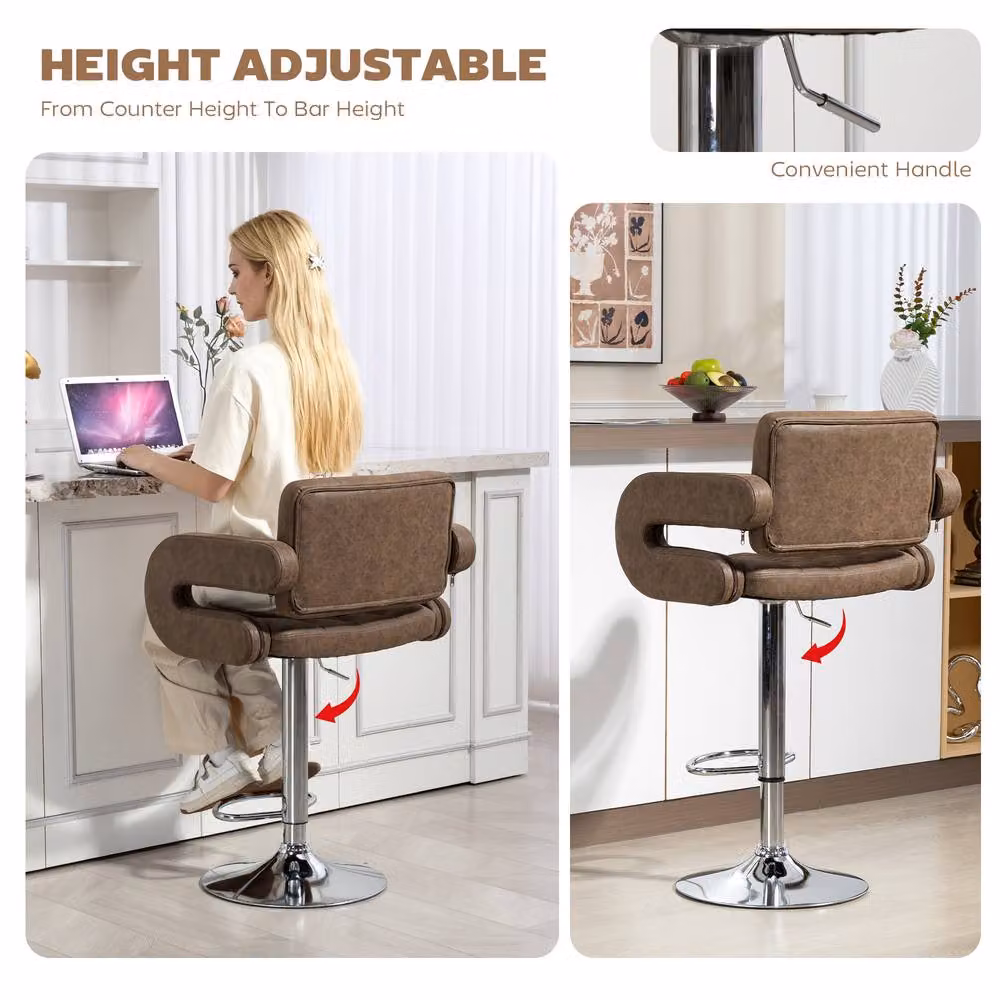 STILVORA Swivel Bar Stool with Metal Frame and Synthetic Leather in Brown – 4